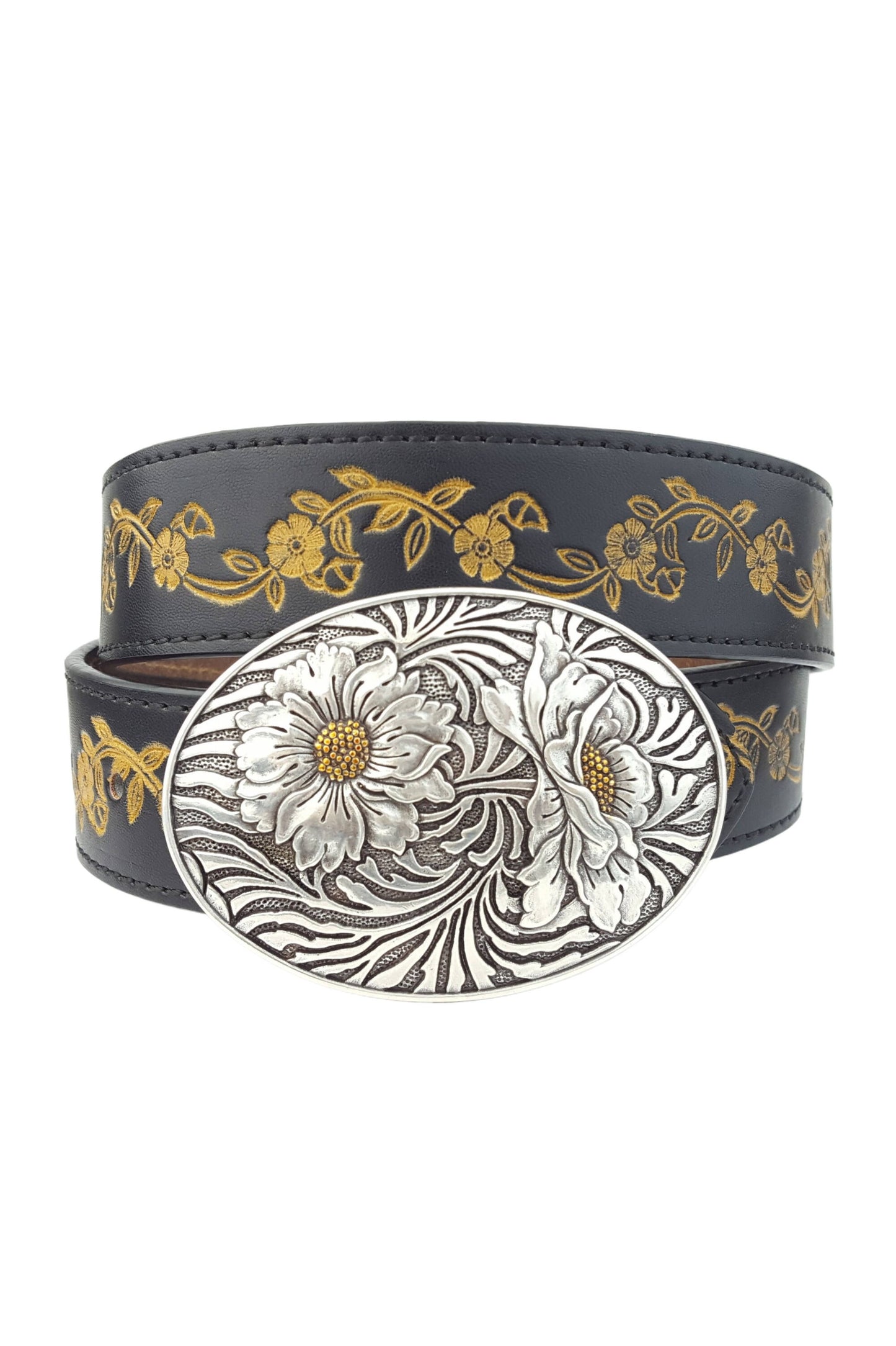 Sunflower Buckle with Vintage floral tooled belt