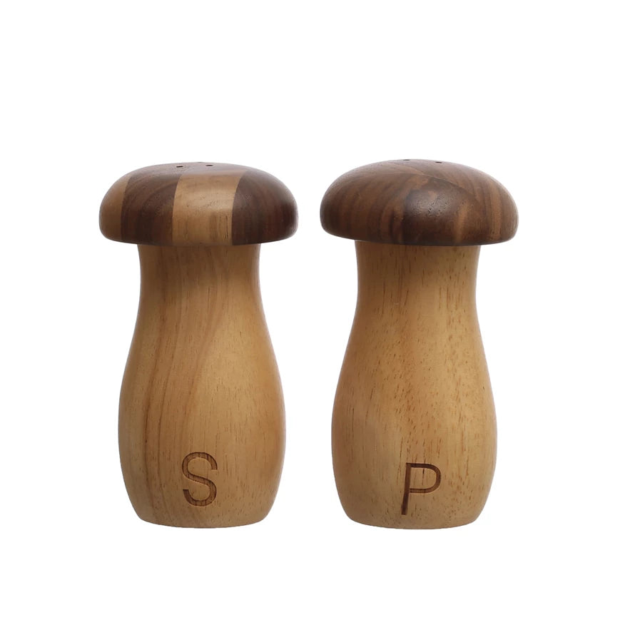 Rubberwood & Walnut Mushroom Shaped Salt & Pepper Shakers