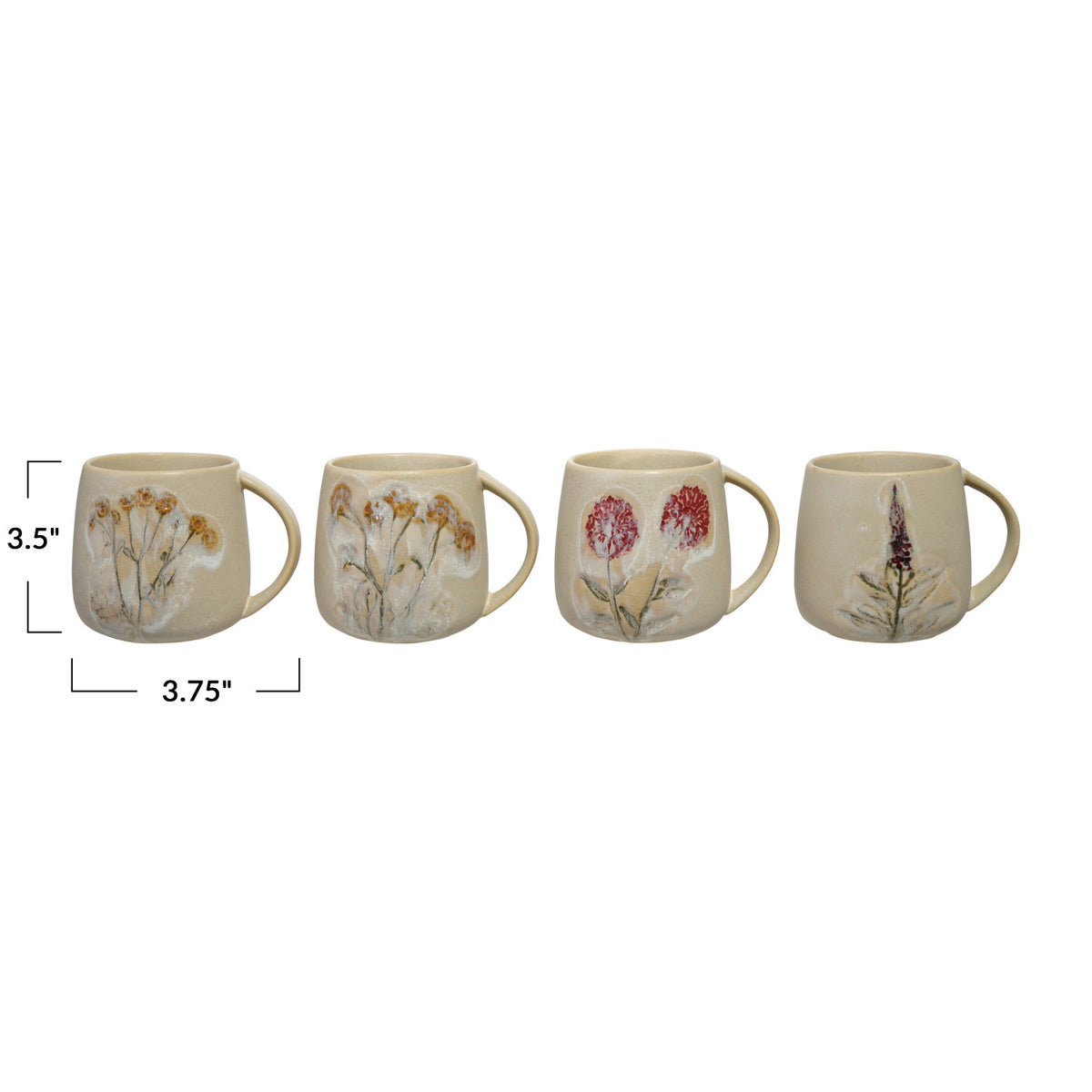 14 oz. Hand-Painted Stoneware Mug - 4 Styles