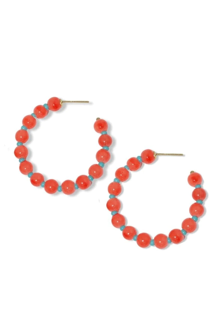 Angela Round Stones With Alternating Seed Bead Hoop Earrings