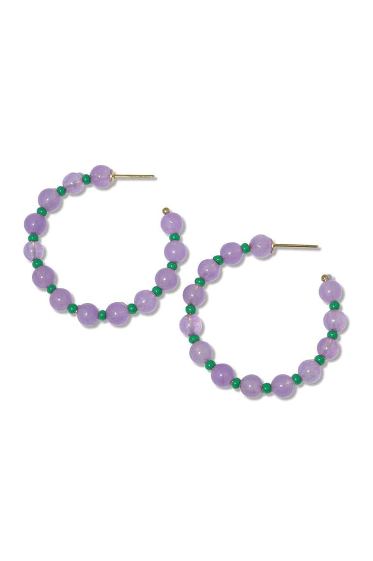 Angela Round Stones With Alternating Seed Bead Hoop Earrings