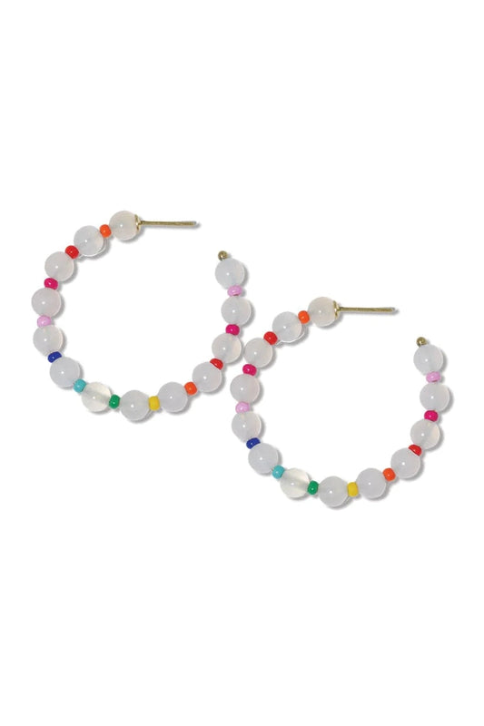 Angela Round Stones With Alternating Seed Bead Hoop Earrings