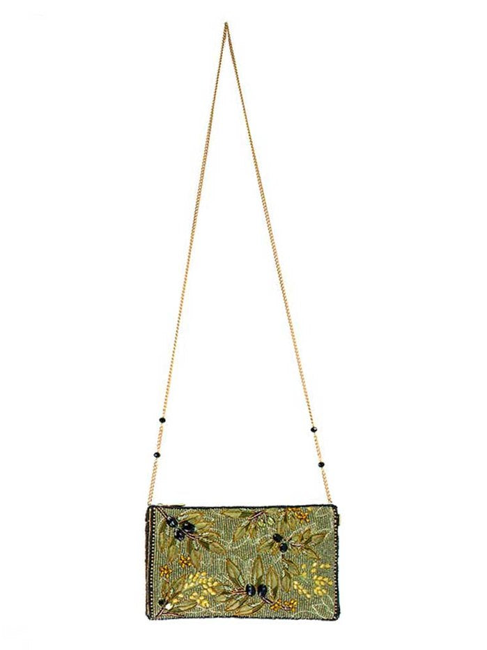 Olive Branch Beaded & Embroidered Crossbody Phone Bag
