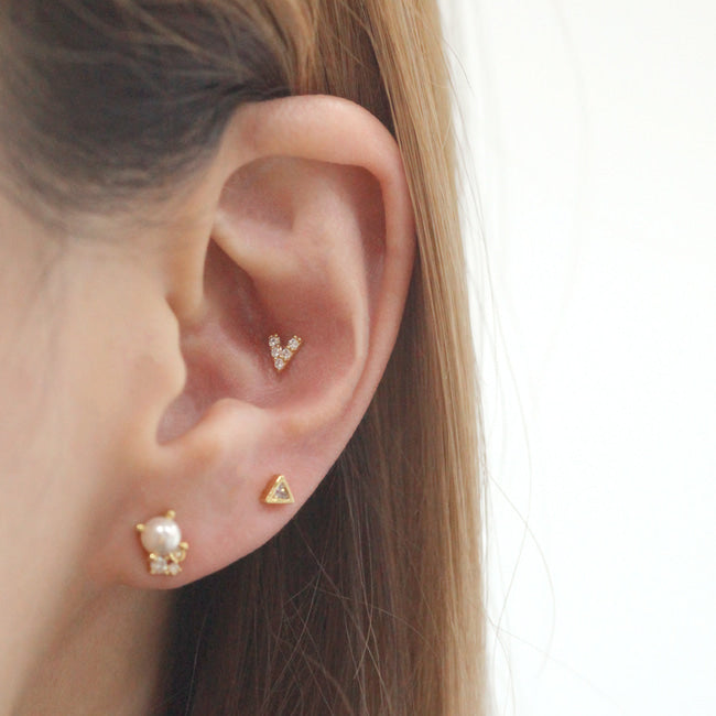 Tiny Crystal Triangle Screw Back Earring