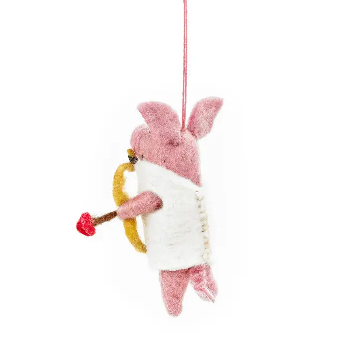Handmade Felt Cupid Pig Hanging Valentines Decor