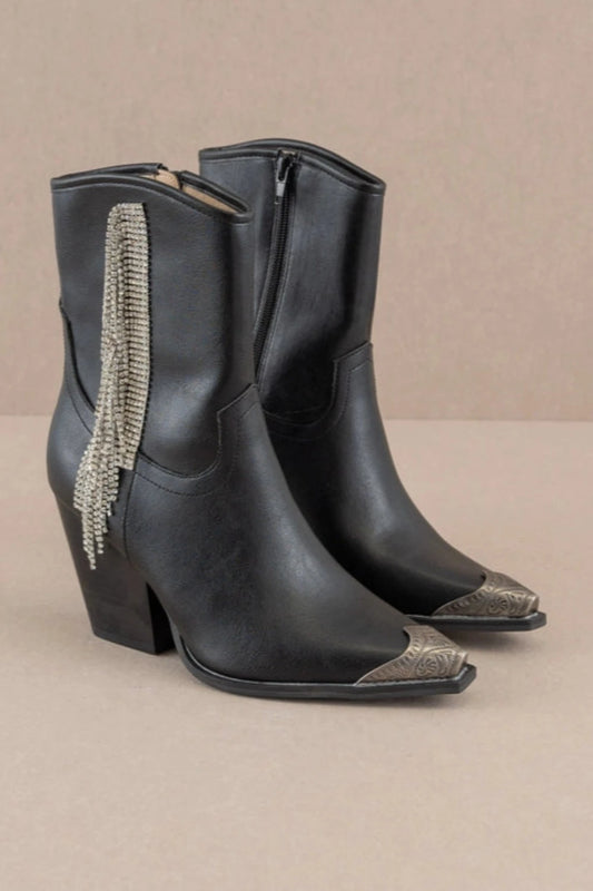 THE KAI Rhinestone Fringe Cowboy Boots | Black