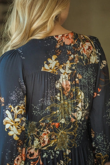 Flowerbomb Print Sabrina Maxi Dress