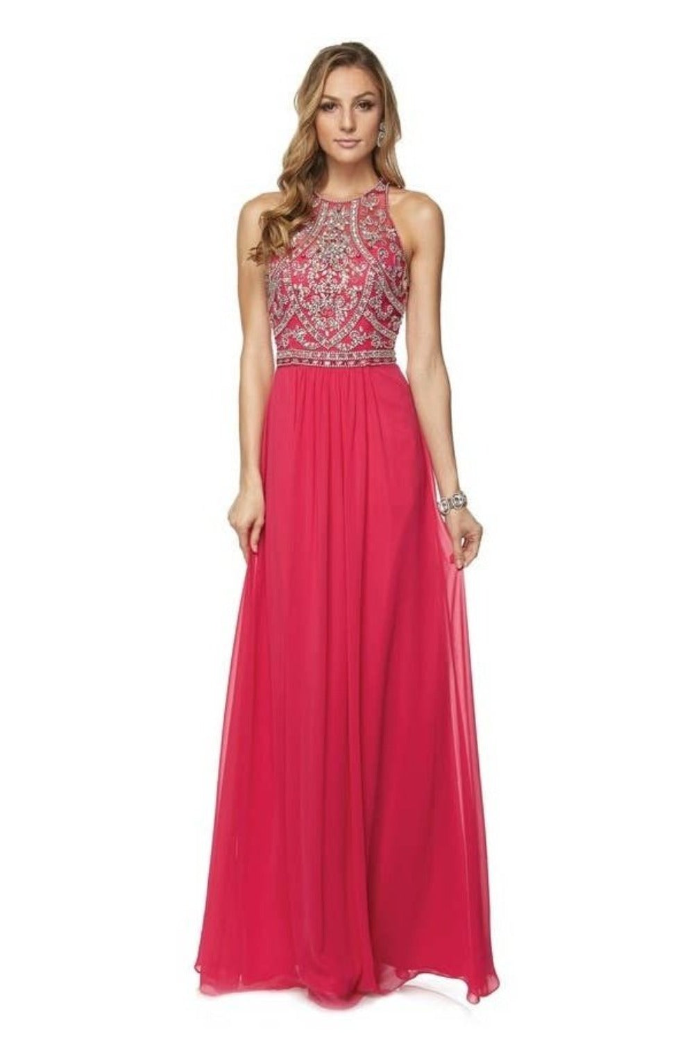 Open-Back Beaded Bodice Formal Dress