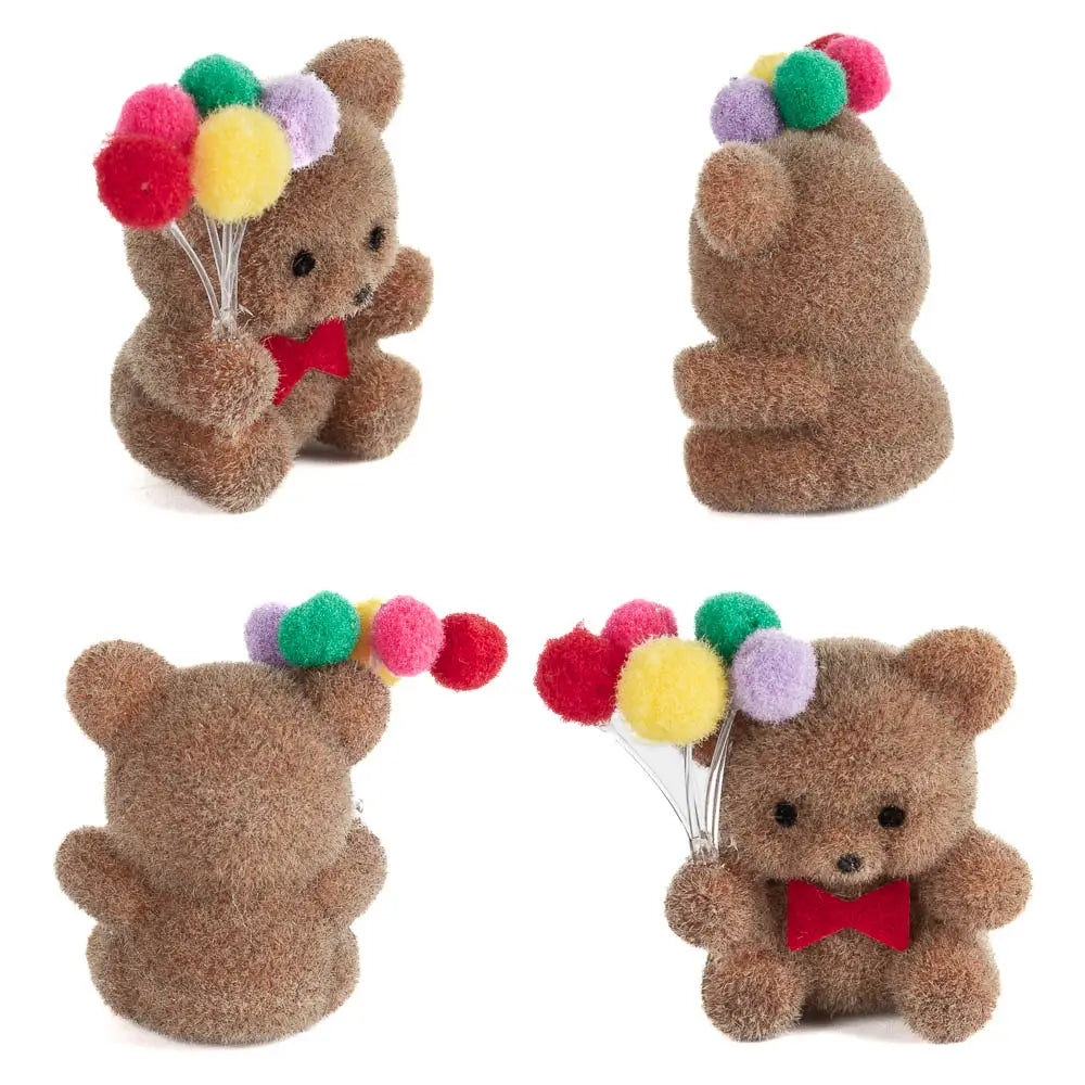 Miniature Flocked Bear With Balloons