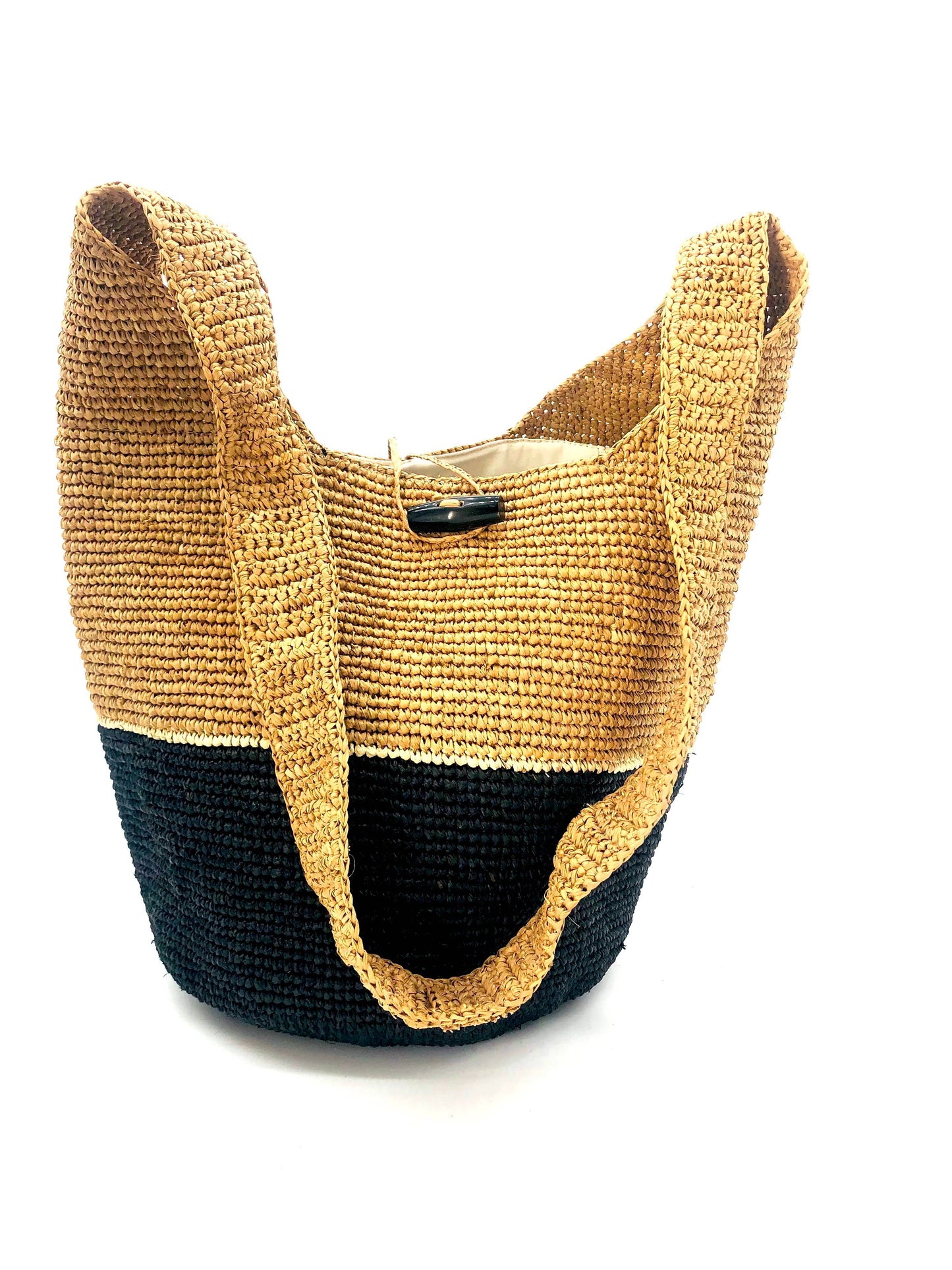 ConCon Two Tone Crochet Straw Crossbody Bag - Packs Flat