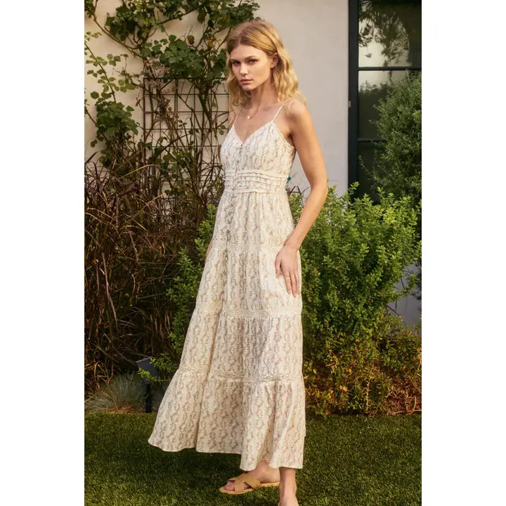 Feel the Heart Lace Trim Tiered Maxi Dress