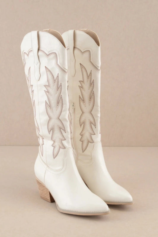 THE AINSLEY Embroidered Cowboy Boots | White