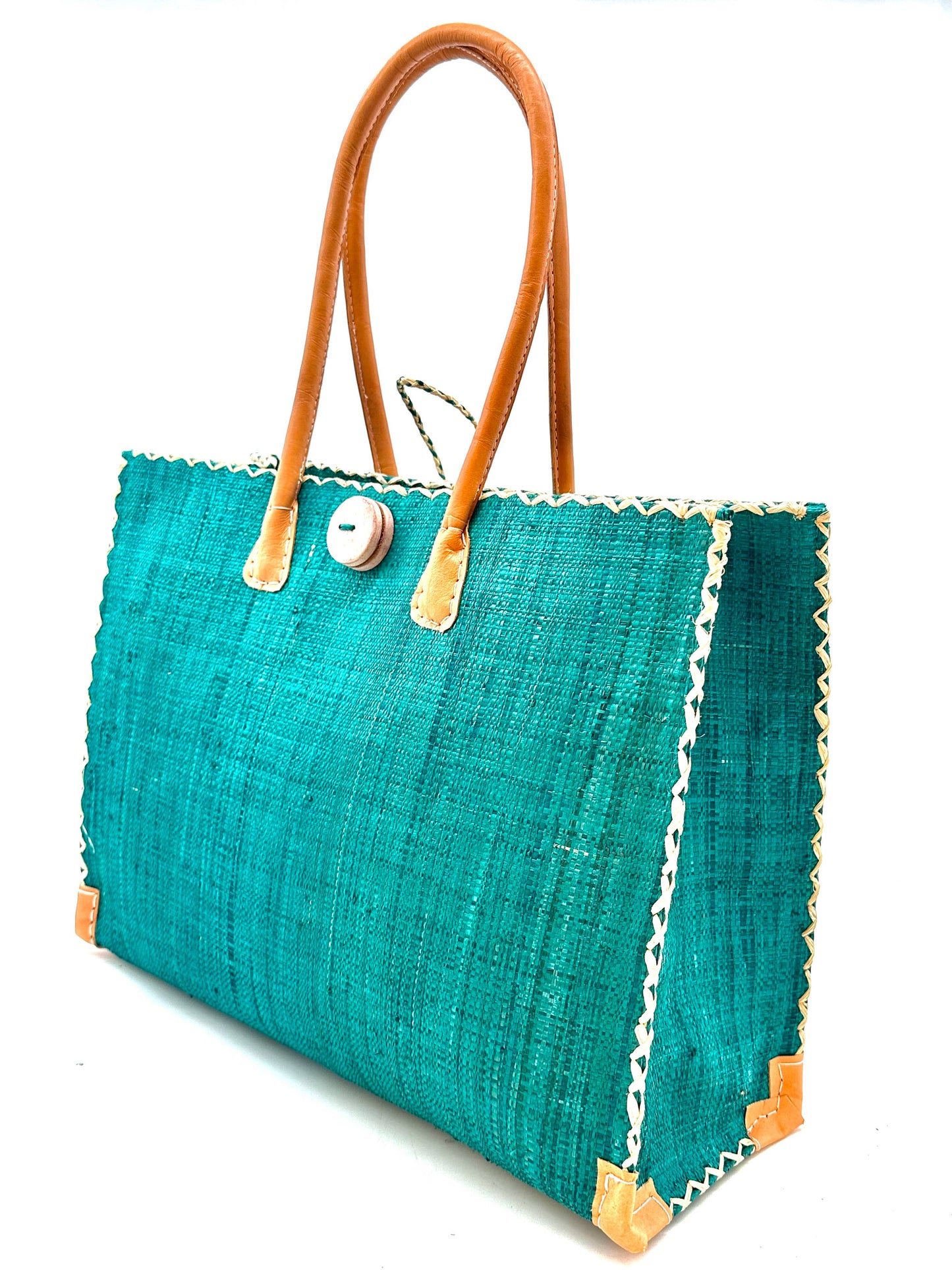 Zafran Solid Straw Beach Bag with Plastic Liner