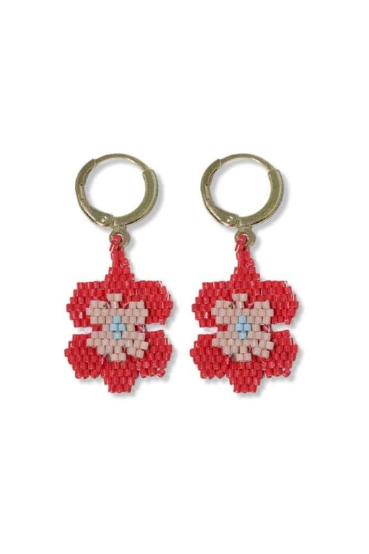 Blossom Double Layer Six Petal Flower Drop Earrings Poppy