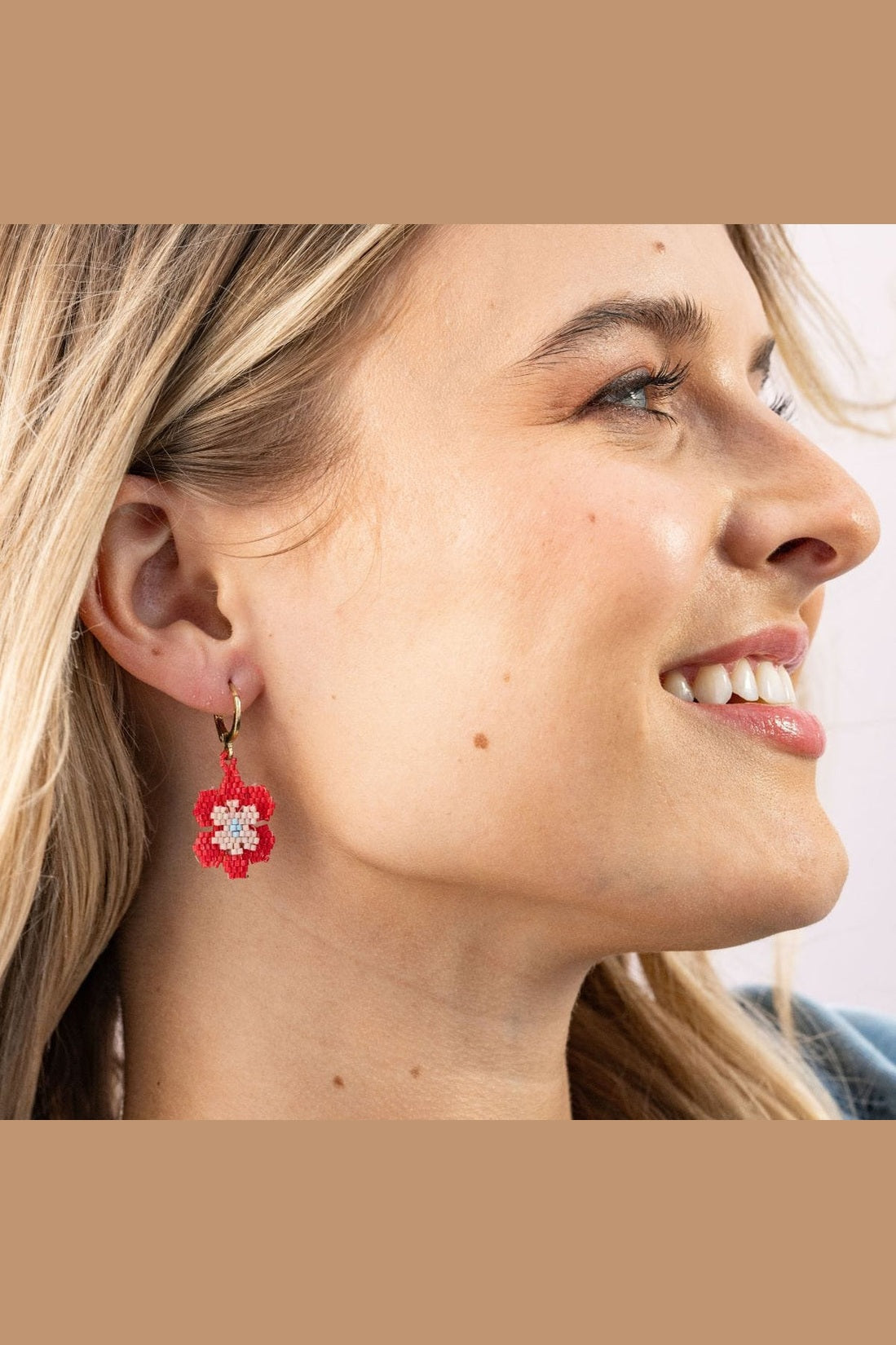 Blossom Double Layer Six Petal Flower Drop Earrings Poppy