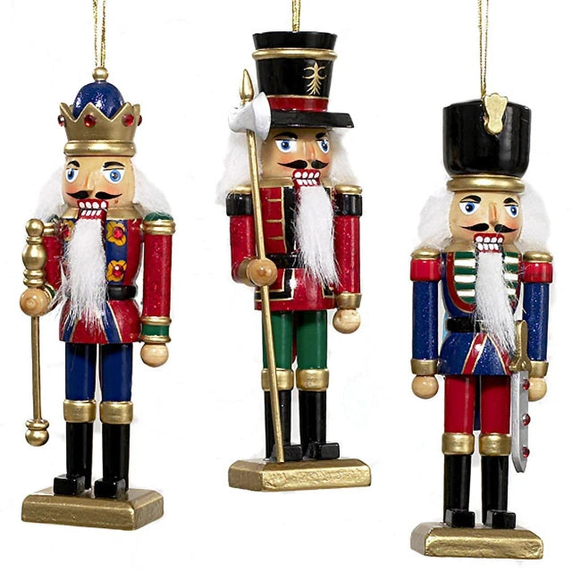 5“ Classic Wooden Nutcracker Ornaments, 3 Assorted