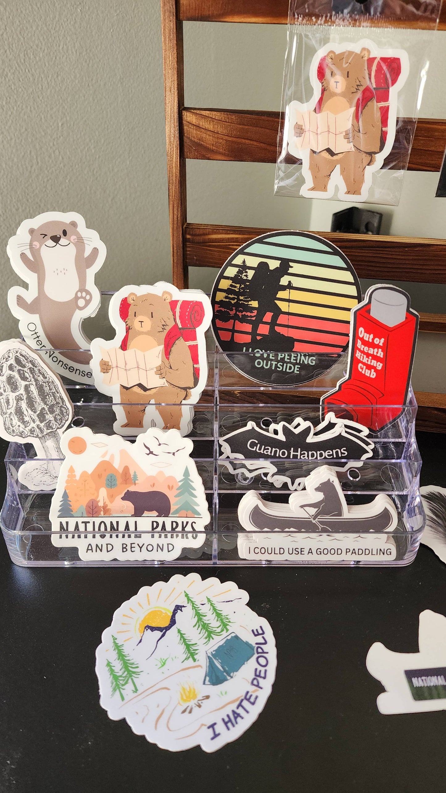 Hiking Bear with Map Vinyl Sticker