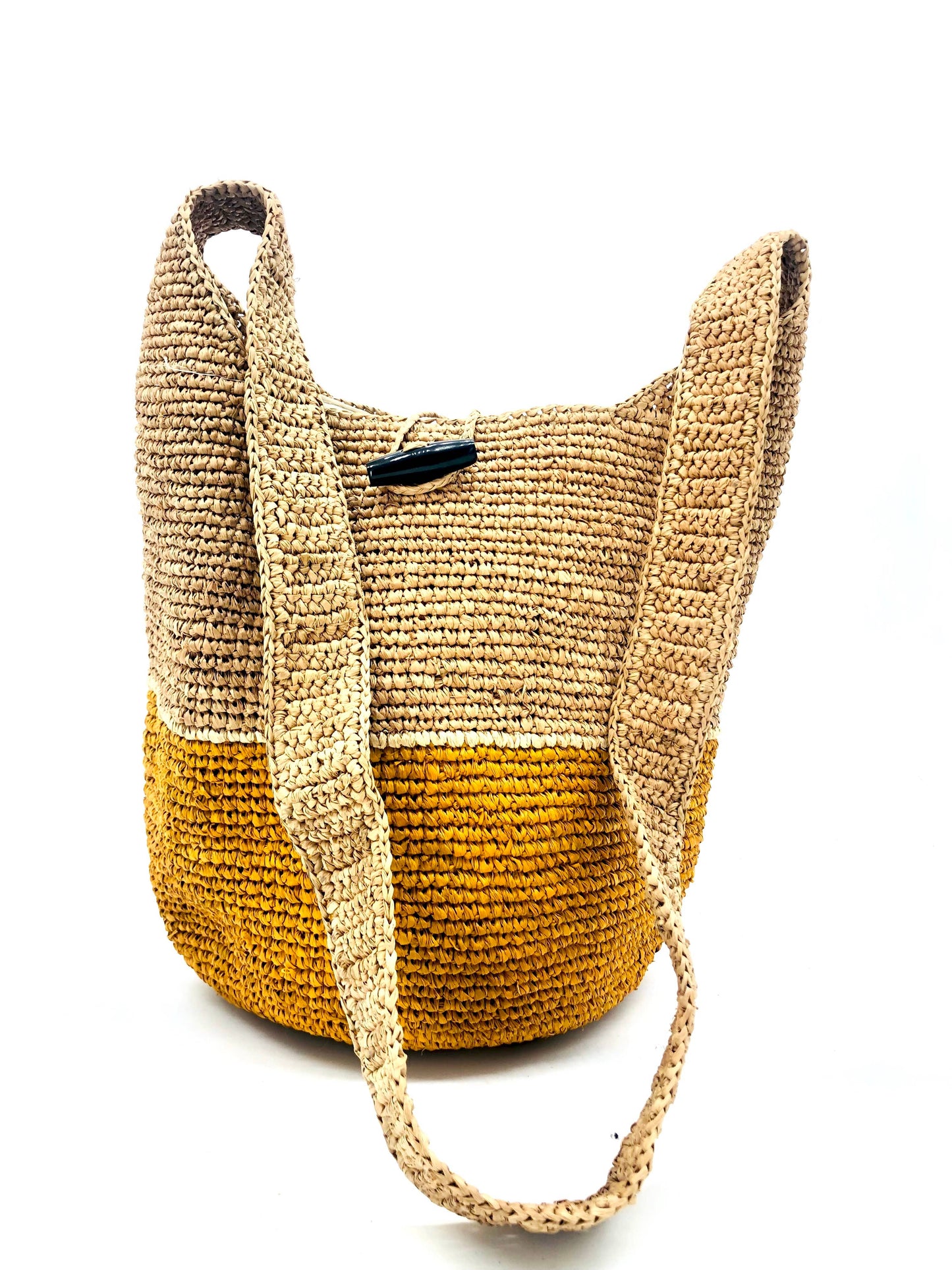 ConCon Two Tone Crochet Straw Crossbody Bag - Packs Flat