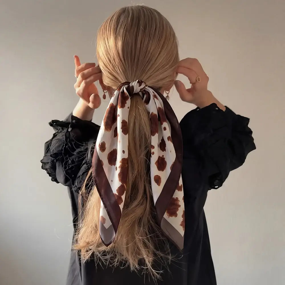 Brown Cow Print Square Bandana Scarf