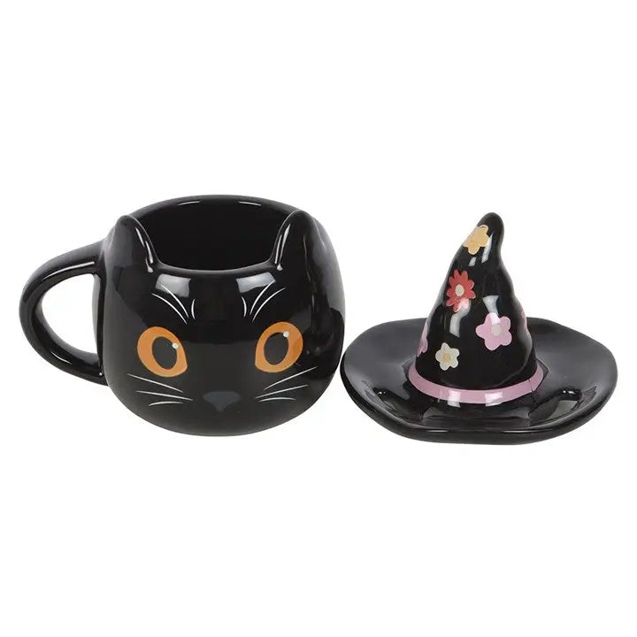 Groovy Witch Cat Lidded Halloween Mug