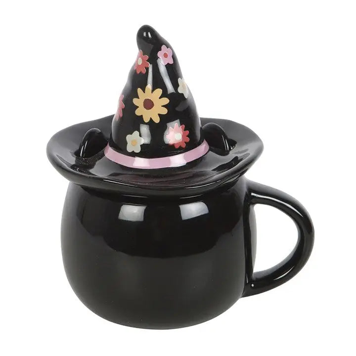 Groovy Witch Cat Lidded Halloween Mug