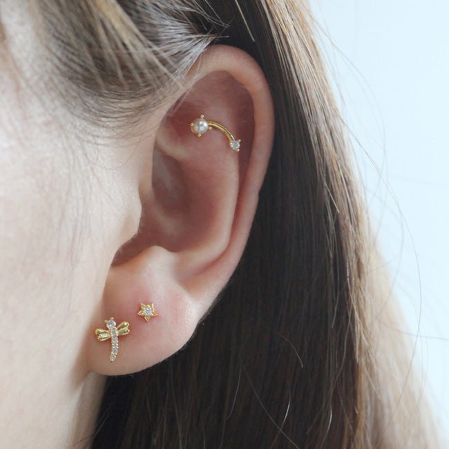 Tiny Crystal Dragonfly Screw Back Earring