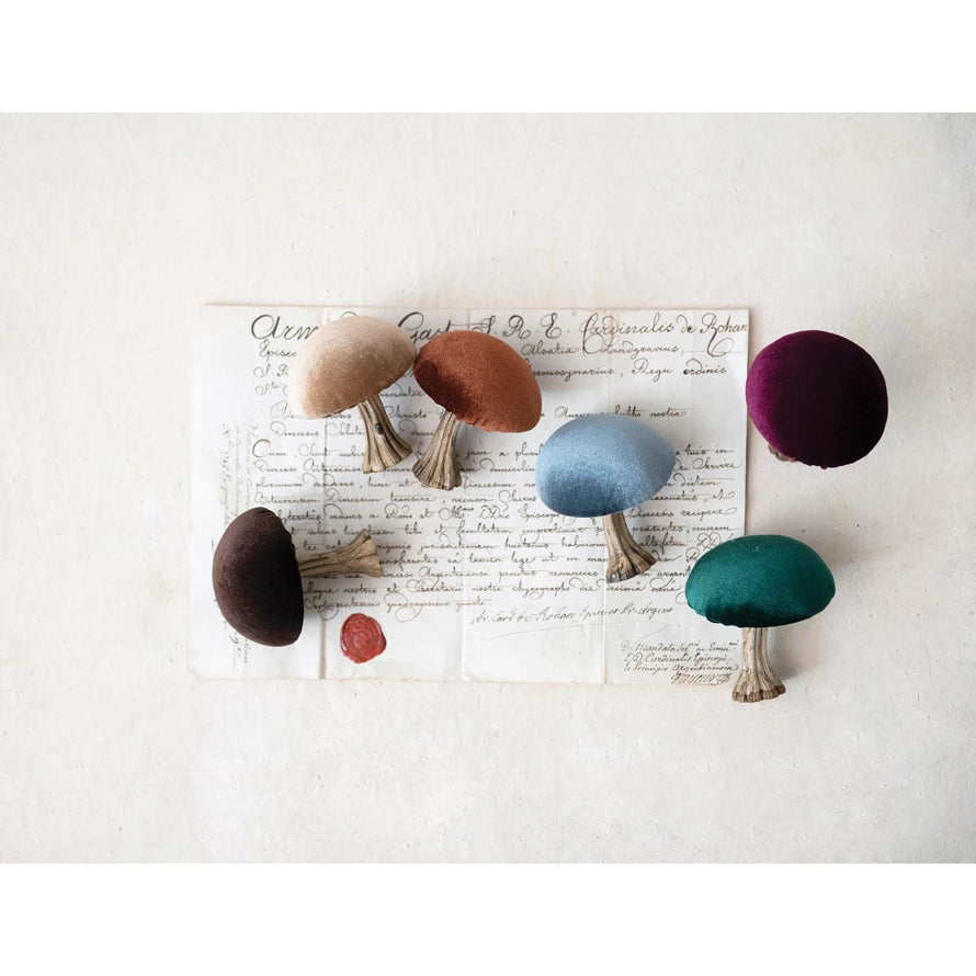 Round Velvet Mushroom with Resin Stem Assorted