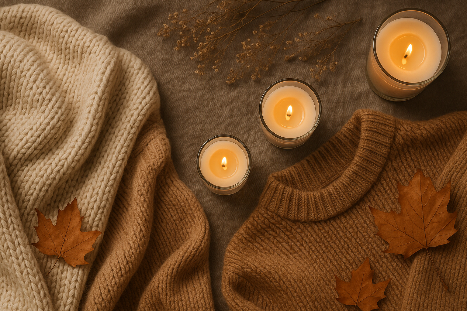 Cozy Fall Banner with Knit Sweater and Candles