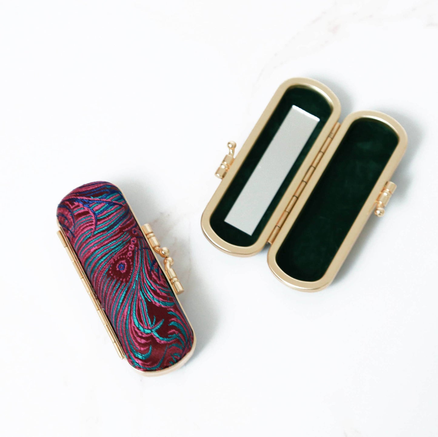 Peacock Pattern Brocade  Lipstick Case / Holder
with Mirror