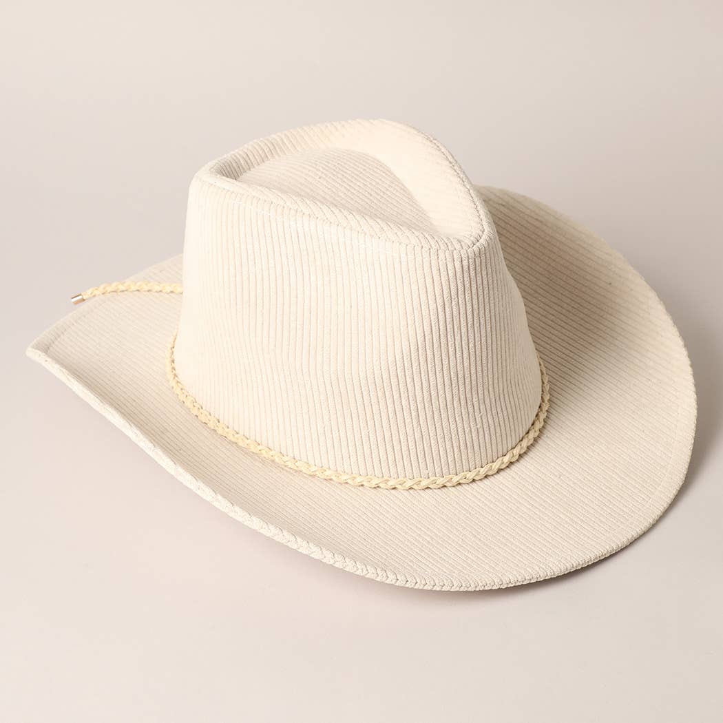 Western Corduroy Braided Band Cowboy Panama Hat