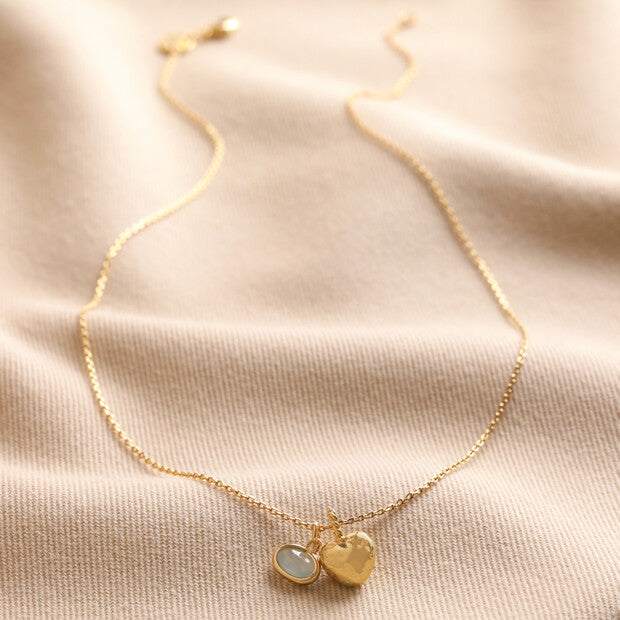 Heart and Moonstone Pendant Necklace in Gold