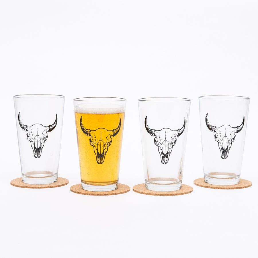 Buffalo Skull Pint Glass