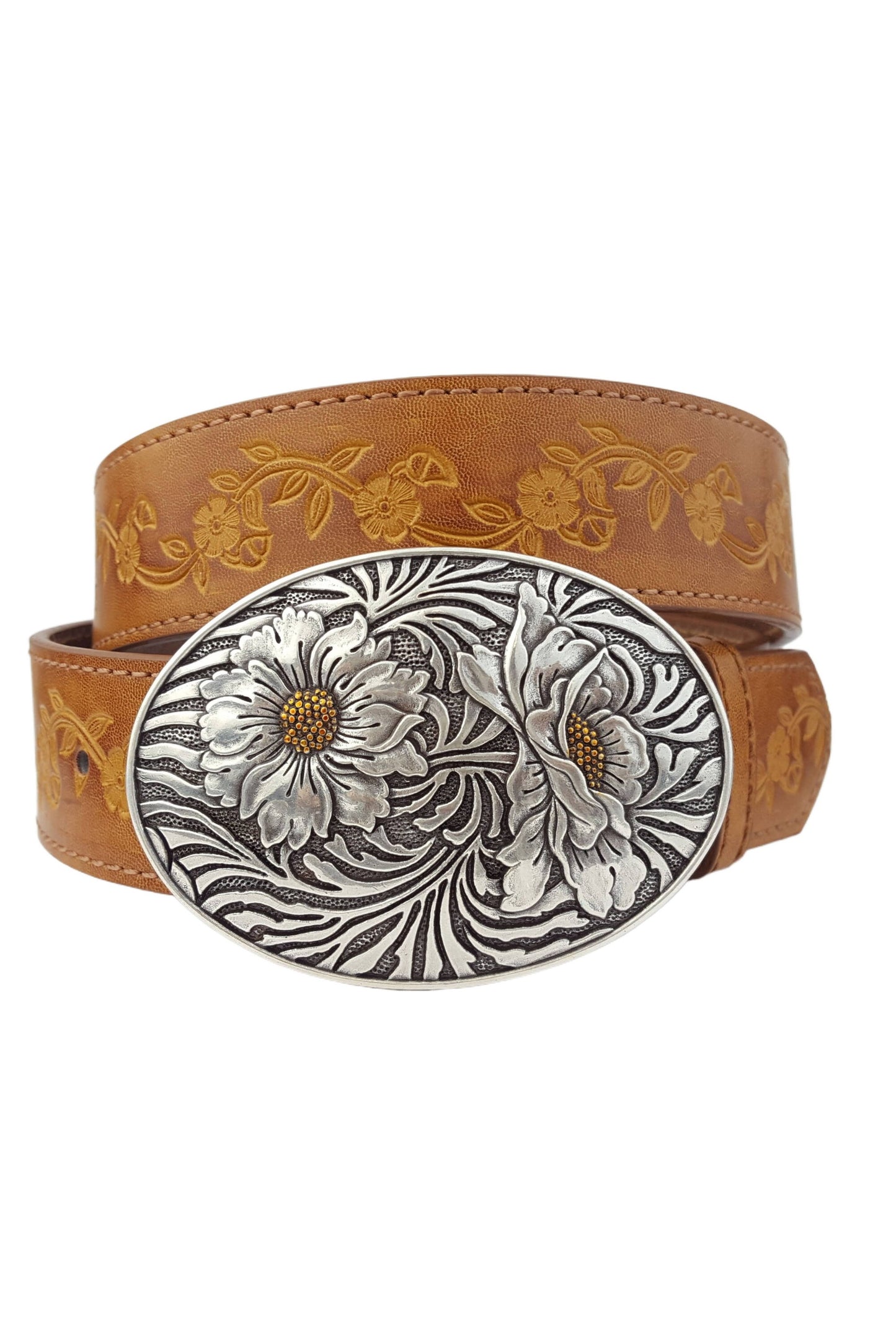 Sunflower Buckle with Vintage floral tooled belt