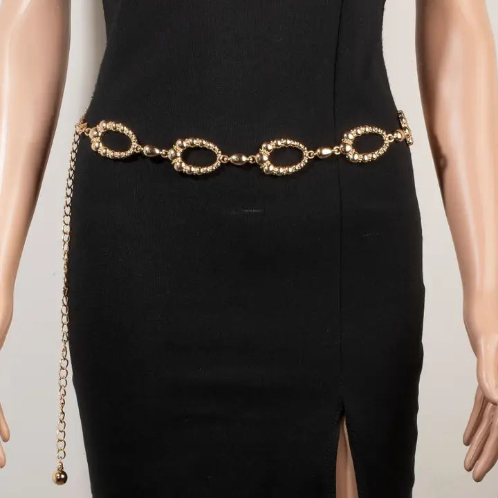 Abstract Metallic Bubble Oval Chain Belt