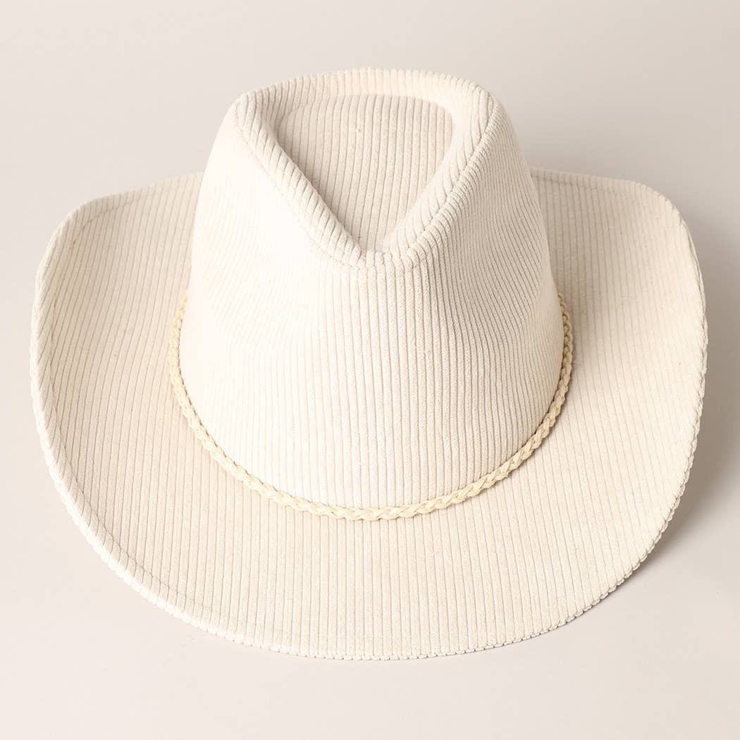 Western Corduroy Braided Band Cowboy Panama Hat