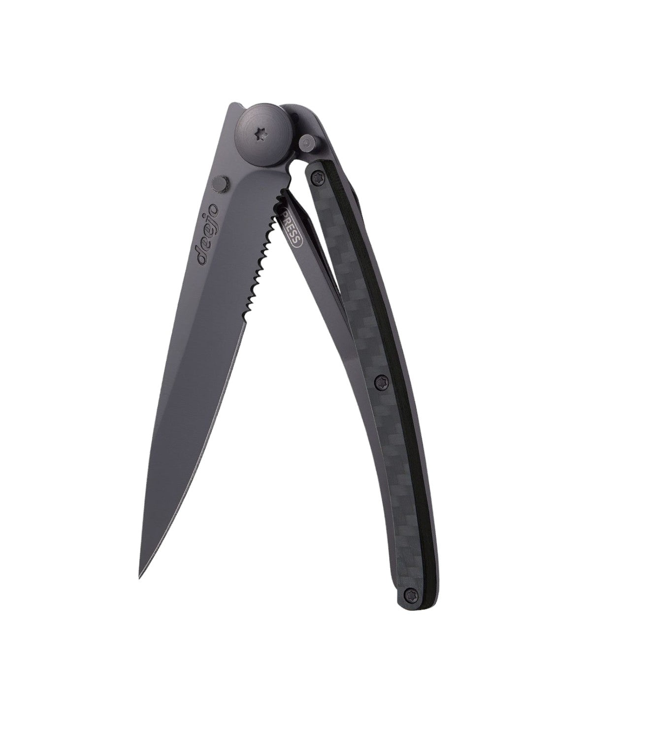 Deejo 37G Serrated Black Carbon Fiber / Naked