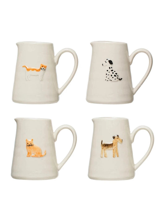 Hand-Painted Cat/Dog Stoneware Creamer