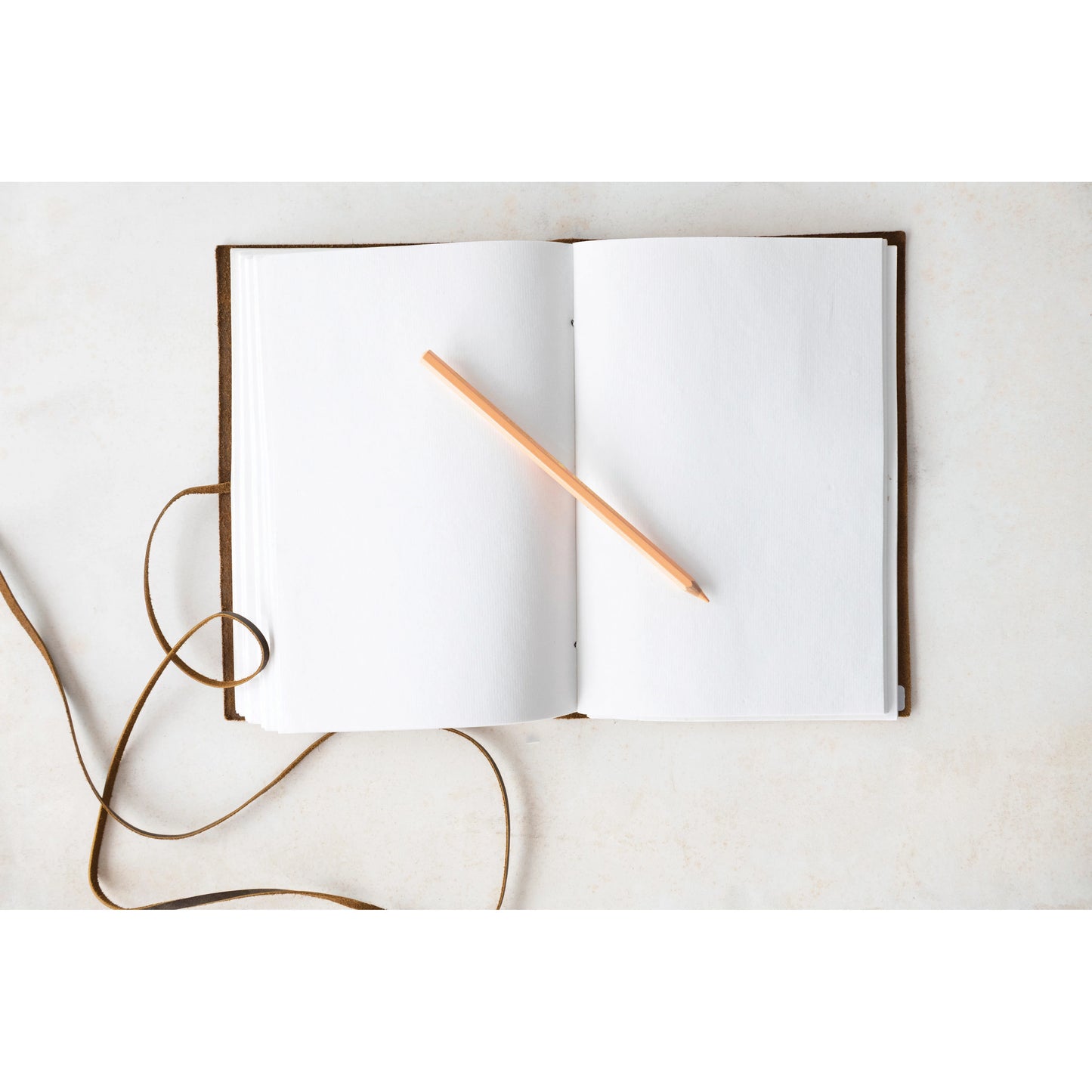 Leather Bound Journal with Handmade Paper, Embossed Tree and Tie
