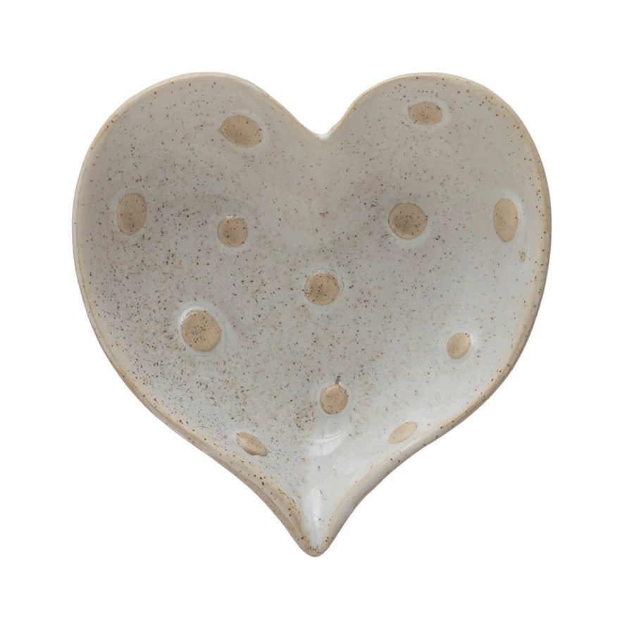 Stoneware Heart Shaped Dish with Dots