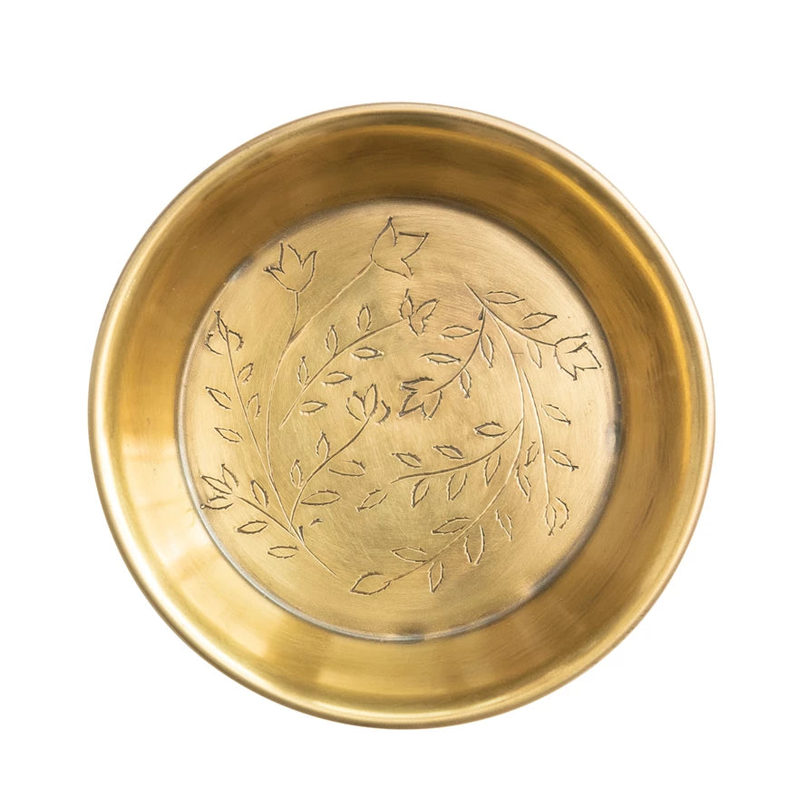 Metal Dish with Etched Floral Design