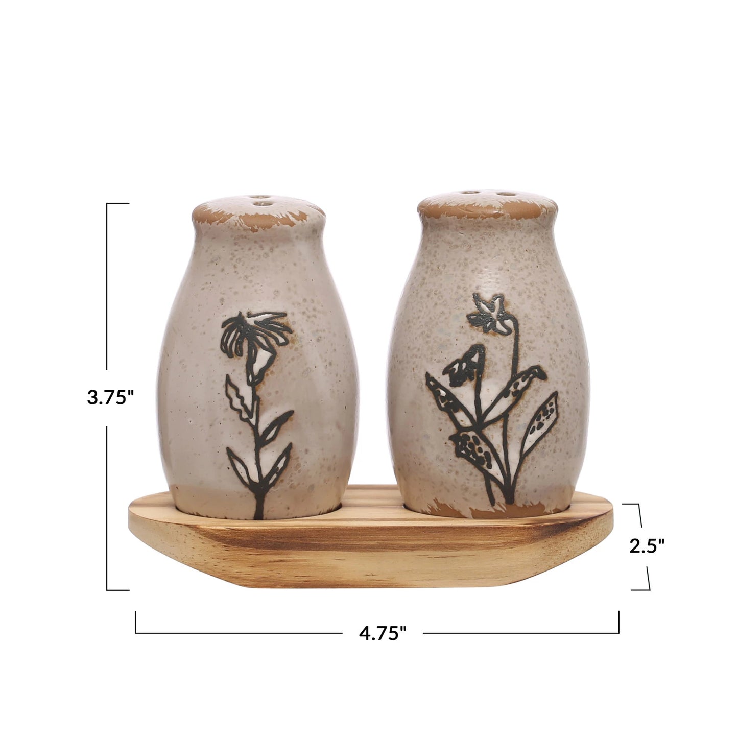 Flora Stoneware Salt & Pepper Shakers with Tray