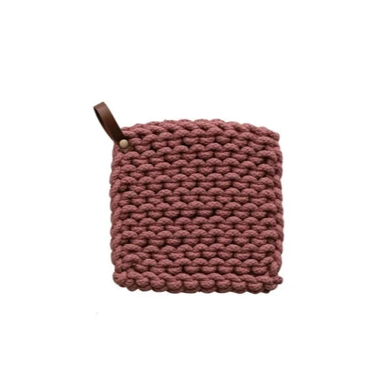 Cotton Crocheted Pot Holder with Leather Loop