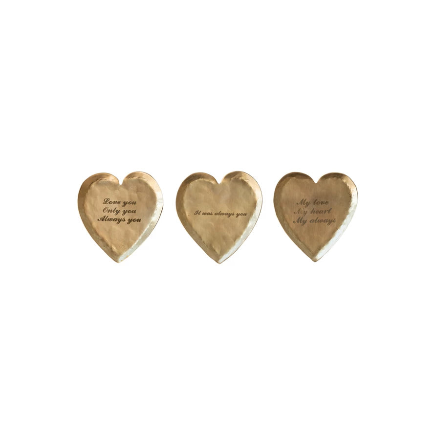 Hammered Brass Heart Shaped Dish with Saying