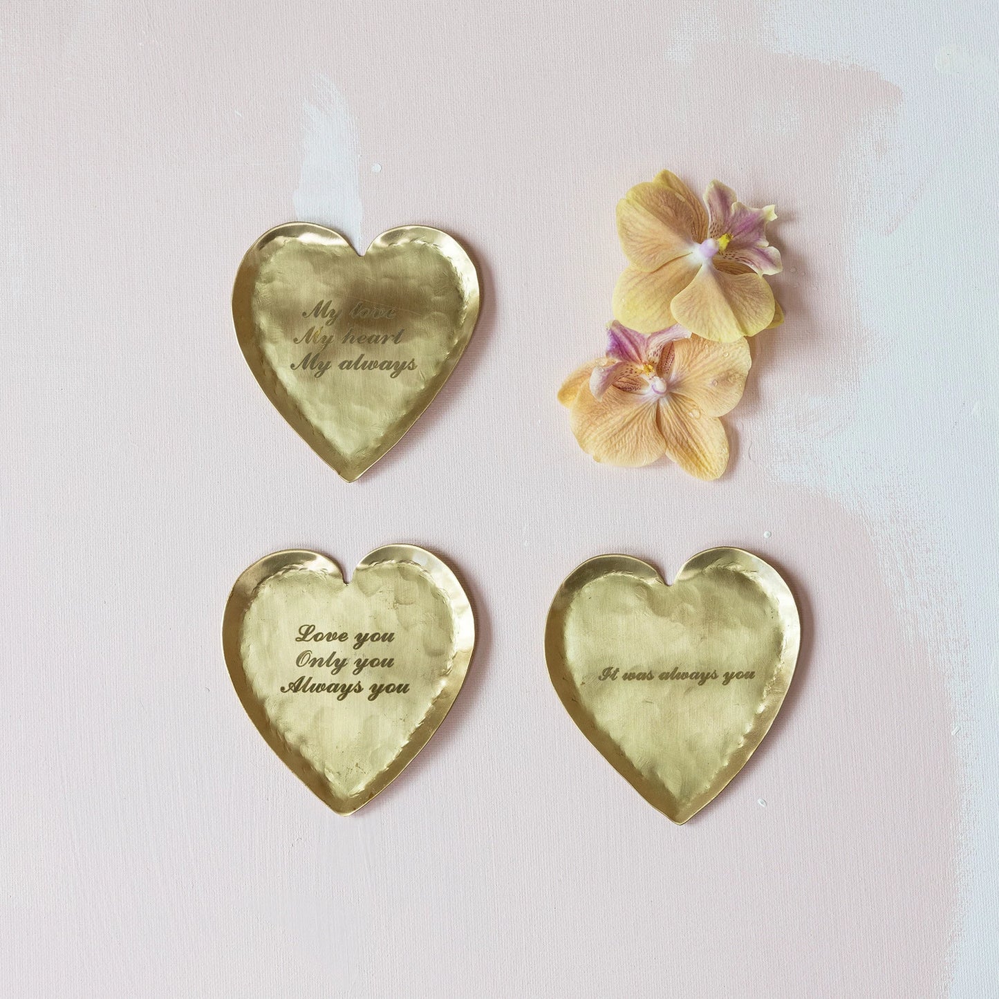 Hammered Brass Heart Shaped Dish with Saying