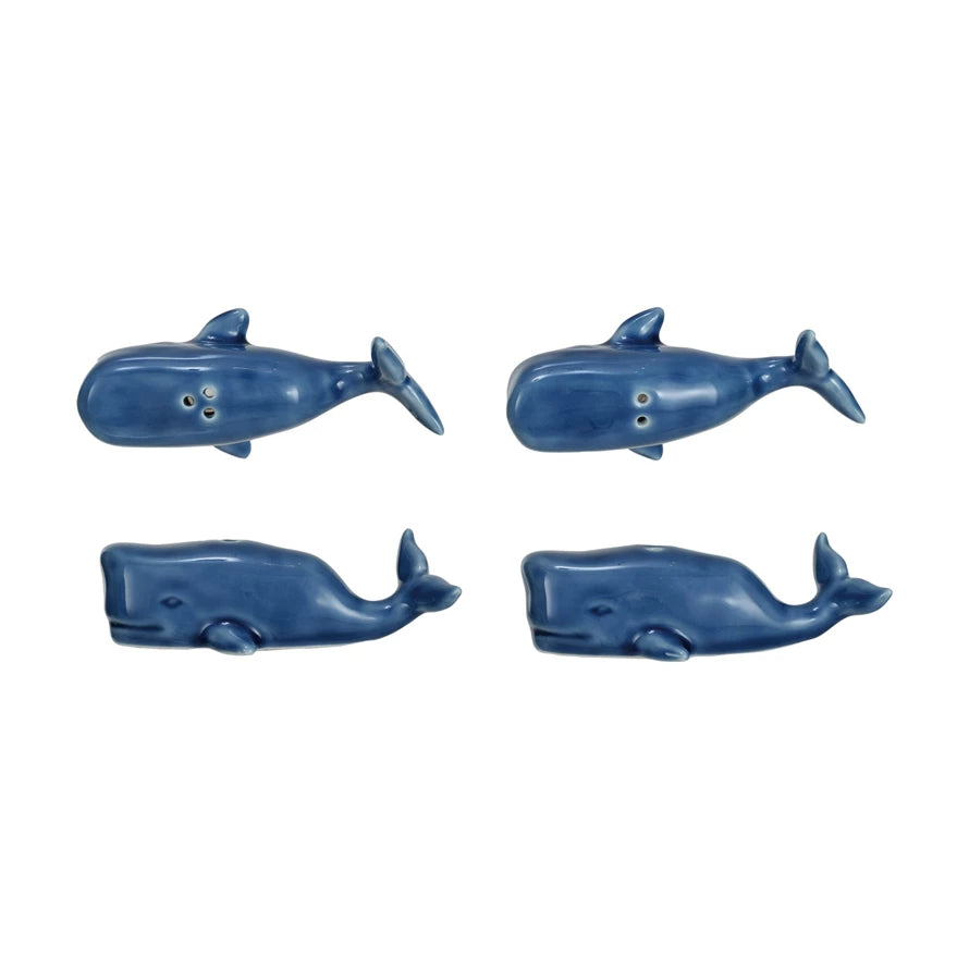 Stoneware Whale Salt & Pepper Shakers