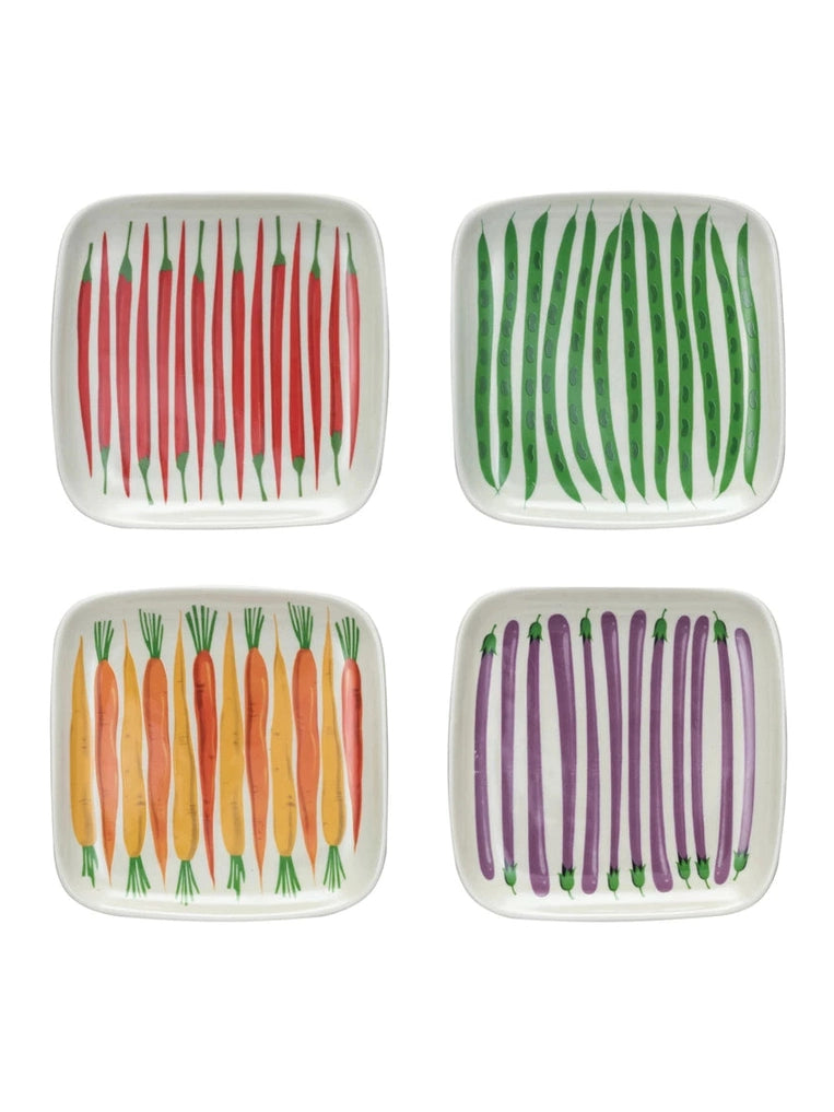 Square Hand-Painted Ceramic Plate | Vegetables