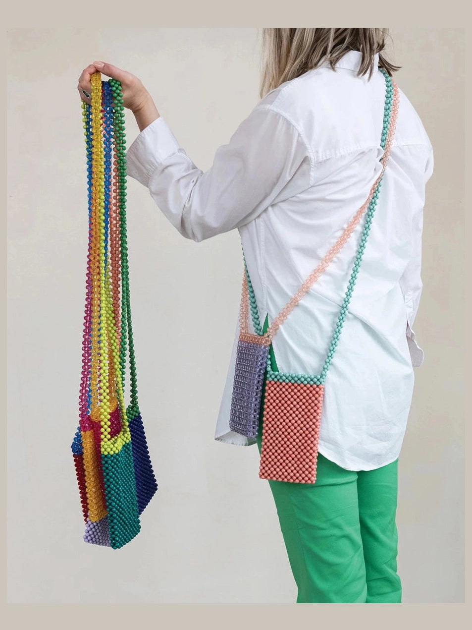 Handmade Acrylic Beaded Two-Tone Crossbody Phone Case