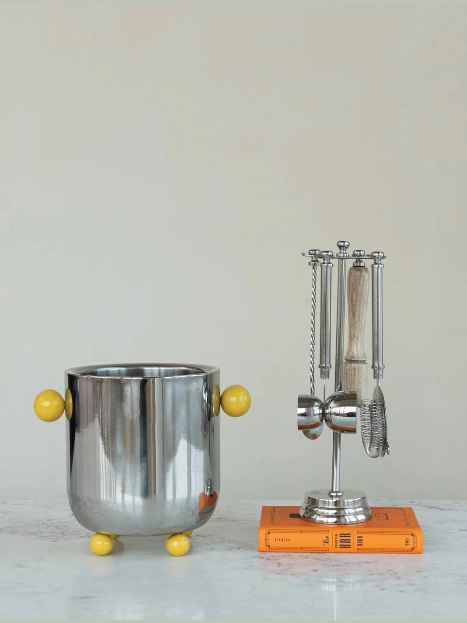 Stainless Steel & Mango Wood Bar Tools Stand | Set of 5