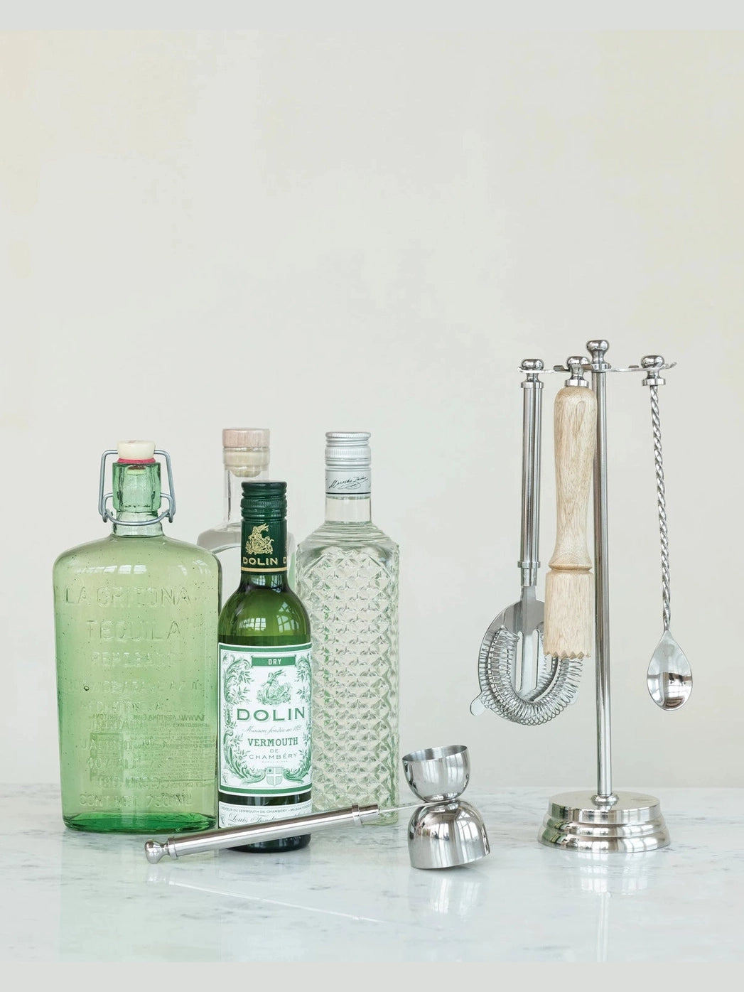 Stainless Steel & Mango Wood Bar Tools Stand | Set of 5