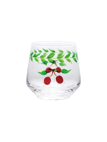 Hand-Painted Drinking Glass with Cherries